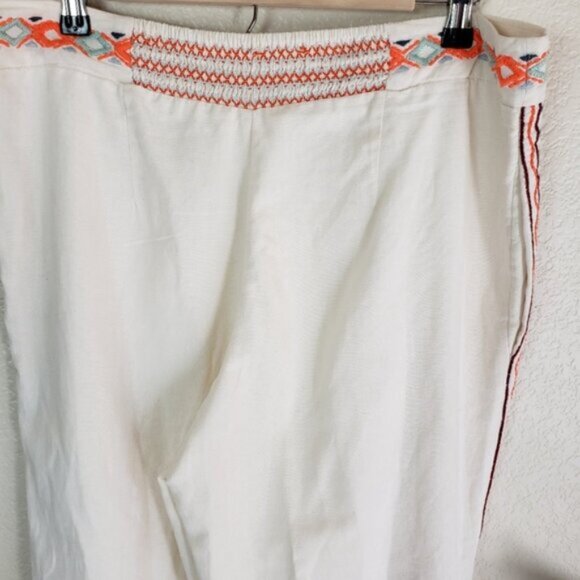 Anthropologie Islander Embroidered Wide Leg Crop Ankle Pants sz 12 Cotton/Linen - Picture 10 of 12